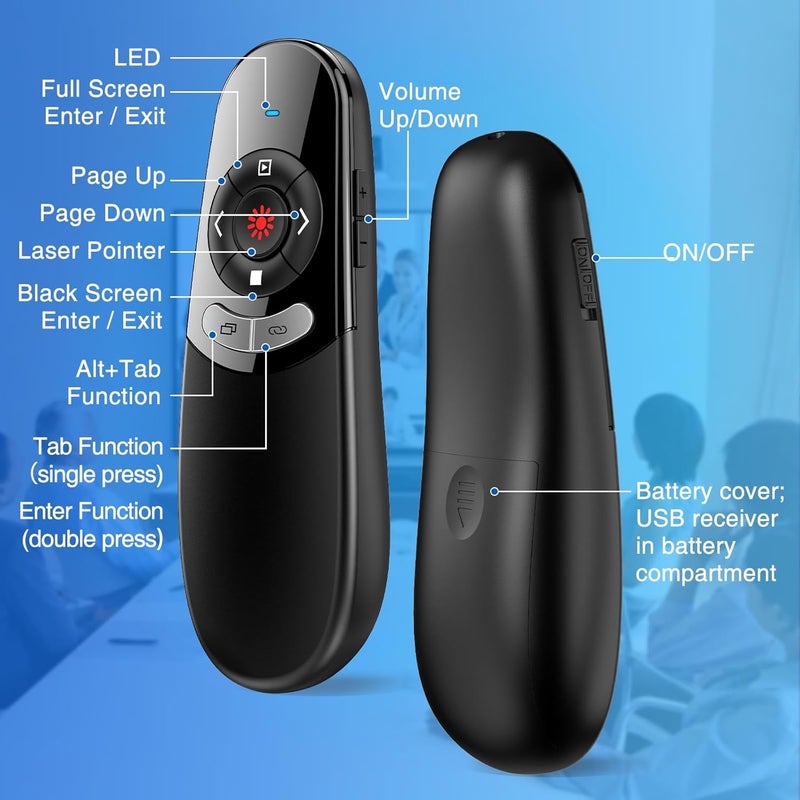 Techerleaf 2 in 1 Type C USB Presentation Clicker with Carry Bag, Wireless Presenter Remote PowerPoint Clicker for Computer Presentations, Slide Advancer for Mac Laptop - Image 4